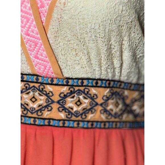 Flying Tomato Maxi Dress Size Medium V-neck Sleeveless Coral Boho Peasant Beach - Picture 4 of 14